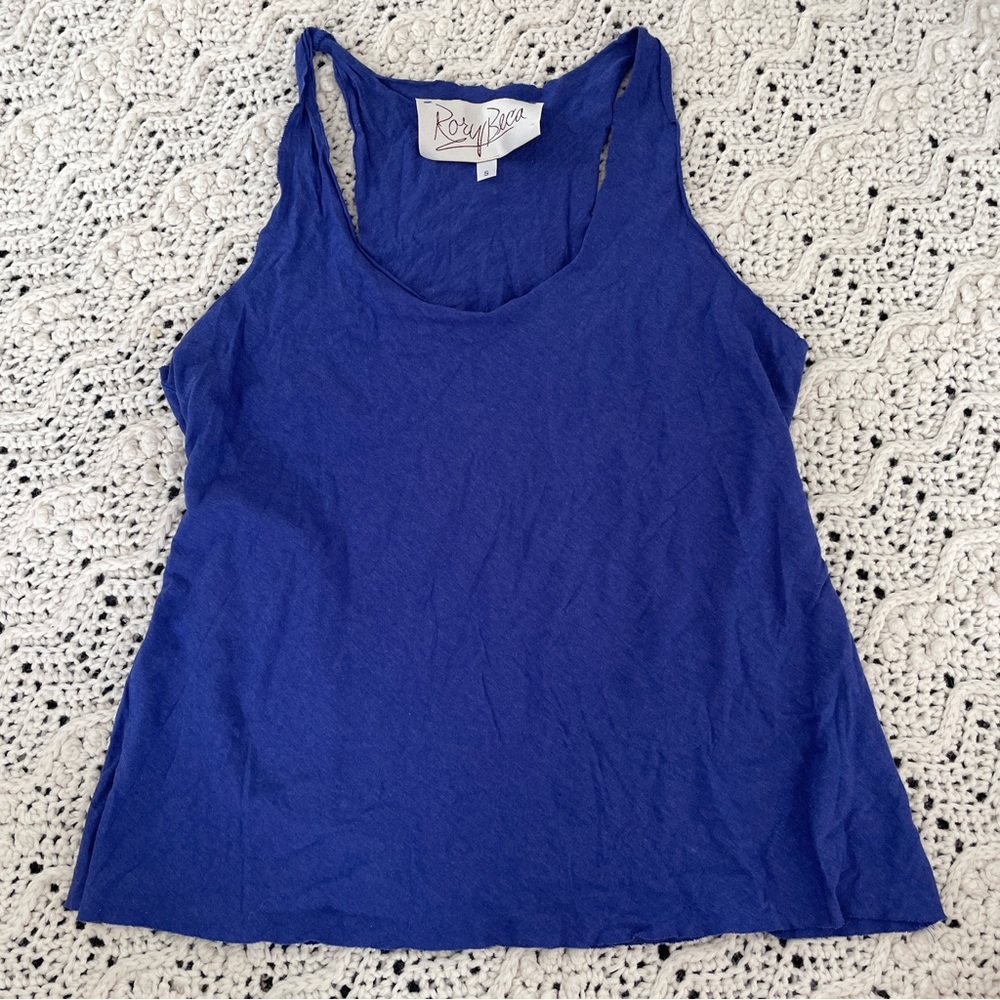 Rory Beca Raw Edge Scoop Neck Racerback Tank Top Royal Blue (Small)